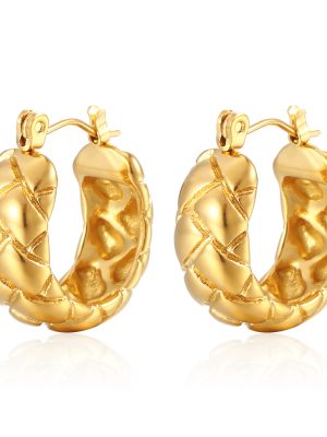 Embossed Stainless Steel Gold Earrings Geometric 18K Gold Design Ear Rings