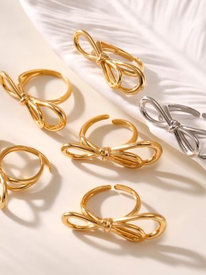 Bow Open Ring Female Simple French Ring Copper Material 18K Golden Index Finger Ring