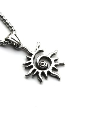 Ornament Stainless Steel Sun Flame Pendant Necklace Personality Punk Retro Trendy Men Hollow out Pendant