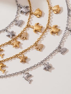 18K Gold Plated Marine Life Inlaid Zircon DIY Handmade Necklace Bracelet Jewelry
