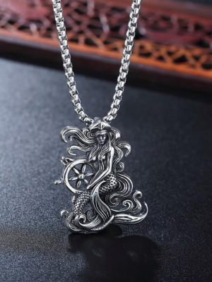 Creative Ornament Stainless Steel Necklace Accessories Men's Hip Hop Waiting for Mermaid Captain Pendant