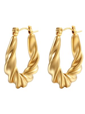 18K Gold Stainless Steel Twist Earrings Ins Women's Temperament Ear Clip Geometric Earrings