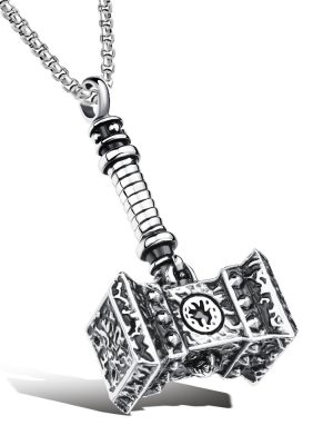 Big hammer geometric double-headed iron hammer stainless steel necklace retro pendant ornaments
