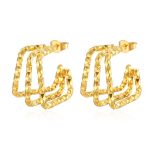 color: Pattern Three-wire Square Earrings Gold