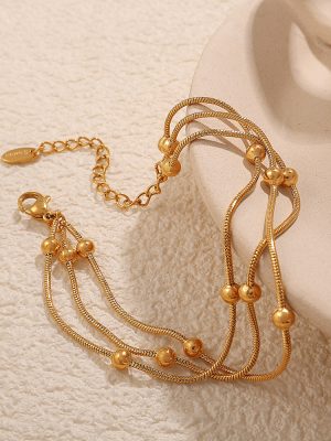 New 18K Gold Plating Three-Layer Small Beads Bracelet Female Temperament Wild Non-Fading Bracelet Female