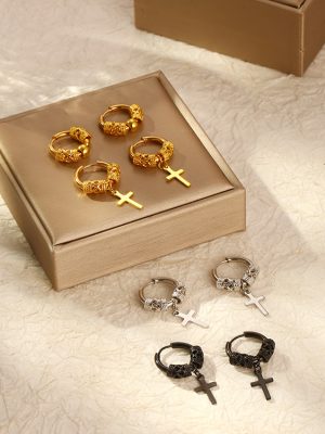 Dragon Pattern Totem Earrings Men and Women Stainless Steel Earrings Pendant round Beads Geometric Country Ear Clip