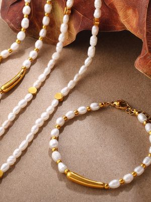 French New Light Luxury and Simplicity Baroque Freshwater Pearl Bracelet Necklace Advanced Set