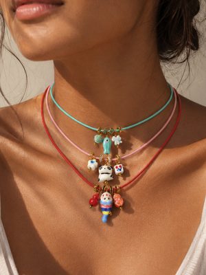 Vigorous Sweet Cool DIY Multi-Shape Cute Small Animal Ceramic Pendant Colorful Magnetic Necklace