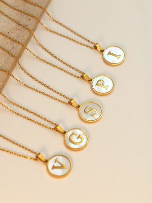 Round 18K Stainless Steel Shell Letter Pendant Female 26 English Necklace Clavicle Chain