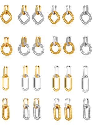 Square Pendant Stainless Steel Ear Clip Women's Advanced Oval Earrings Plated 18K Earrings