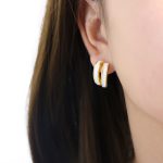color: F958-Gold White Enamel Earrings