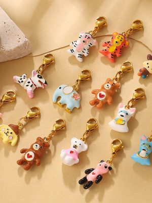Cute Cartoon Three-Dimensional Bear Tiger Animal Series Lobster Buckle Pendant DIY Painted Ornament Accessories
