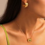 Vintage Texture Devil's Eye Square Pendant Necklace Ring Earrings Open-Ended Bracelet Stainless Steel Jewelry Set