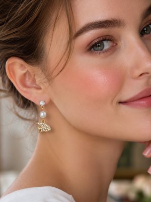 Cold Light Luxury Ocean Series Stainless Steel 18K Gold Plating Plastic Beads Zircon Pendant Earrings Female Accessories