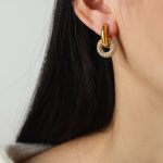 color: F370-White Rhinestone Gold Earrings