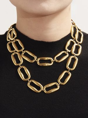 High Polished Stainless Steel Rectangular Necklace Bracelet Jewelry Set PVD Gold Plated
