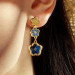 Four-Leaf Flower Czech Glass Stone Ornament Stainless Steel DIY Advanced Light Luxury Earring Bracelet Set
