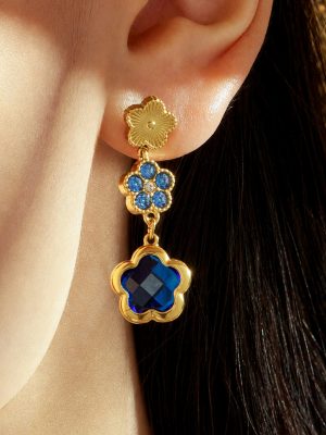 Four-Leaf Flower Czech Glass Stone Ornament Stainless Steel DIY Advanced Light Luxury Earring Bracelet Set