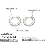 color: F555-Plain Ring Steel Color Earrings -Outer Diameter 16mm