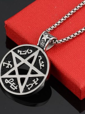Ornament Stainless Steel Five-Pointed Star Pendant Necklace Men's Hollow Mysterious Symbol Pendant New
