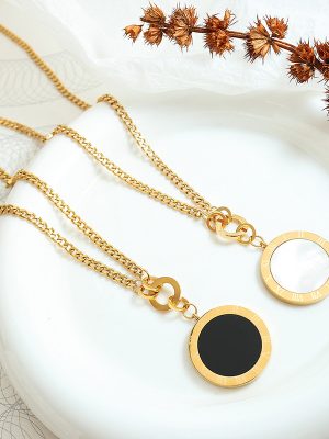 High Collar Long Wild Roman Black and White Double-Sided Pendant Sweater Chain Jewelry M004
