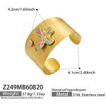 color: Z249-Enamel Butterfly Wide Band Gold Bangle