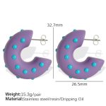 color: EH503 Purple Resin Steel Color Earrings