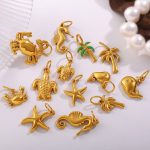 New Marine Elements Conch Shell Pendant Parts Stainless Steel Plated 18K Gold Beach