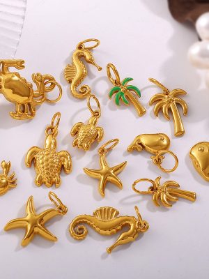 New Marine Elements Conch Shell Pendant Parts Stainless Steel Plated 18K Gold Beach
