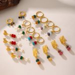 Ring Natural Stone Pearl Tassel Earrings Stainless Steel Personalized and Temperamental Stud Earrings Light Luxury All-Match Earrings