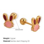 color: EH920PKG Pink Enamel Gold Stud Earrings