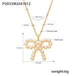 color: P2035-Gold Bow Set with Imitation Pearl Necklace