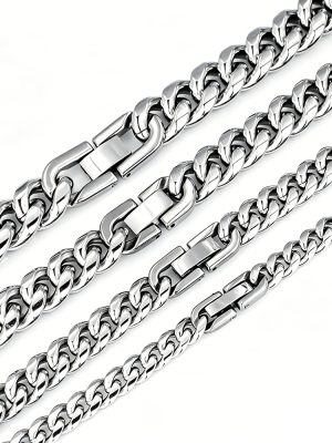Stainless Steel Men's Cuban Necklace round Grinding Chain Encryption Chain Metal Thick Ornament