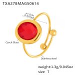 color: TXA278-Gold Red Glass Stone Ring -Oval / size: US 7