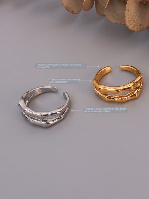 Double-Layer Bamboo Open Ring Stainless Steel Gold-Plated All Match Index Finger Ring