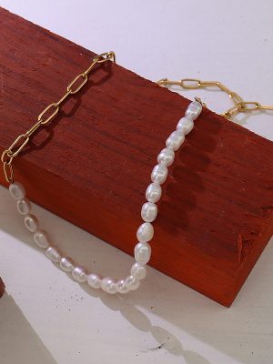 French Style Necklace Freshwater Pearl Stitching Mother Necklace Stainless Steel 18K Gold Plated Clavicle Chain Female P582
