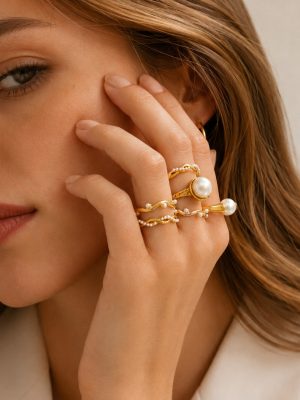 Women's High-Grade Inlaid Imitation Pearl Ring Stainless Steel Gold-Plated Light Luxury Non-Fading Ornament