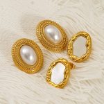 New Retro Easy Matching Stainless Steel Pearl Irregular Oval High-Grade Stud Earrings for Women