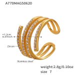 color: A770-Gold Paperclip 5A Zircon Ring / size: US 7