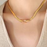 color: P1325-White Zircon Gold Necklace -39+5cm