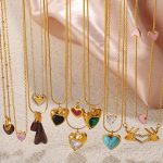 Contrast Color Irregular Heart Pendant Necklace Female Stainless Steel Plated 18K Gold Light Luxury French Style Ornament Female