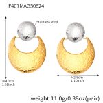 color: F407-Two-tone Gold Crescent Shape Hammered Earrings