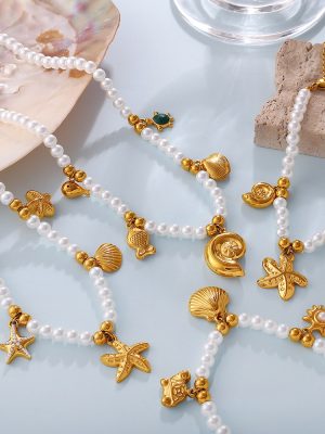 Seaside Holiday Shell Starfish Imitation Pearl Bracelet Necklace Design Advanced Suit for Women