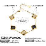 color: TXE613-Black Glass Stone Flower Gold Bracelet -17+5cm