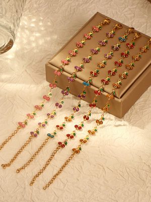 Vintage Bohemian 14K Gold Painted Dripping Oil Geometric Bracelet Necklace Ins Stainless Steel Ornament