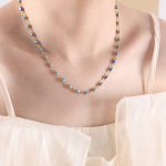 color: P1528-Blue Enamel Gold Necklace -45+5cm