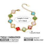 color: TXE611-Colorful Glass Stone Flower Gold Bracelet -17+5cm