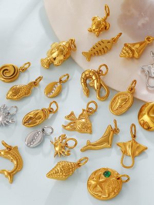 Holiday Ocean Series Conch Shell Diverse Creatures Pendant Plated 18K Gold DIY Accessories