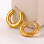 Elegant Minimalist C- Shaped Earrings French 18K Gold Plating Elegant Ring Glossy Earrings Earrings
