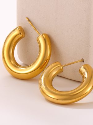 Elegant Minimalist C- Shaped Earrings French 18K Gold Plating Elegant Ring Glossy Earrings Earrings